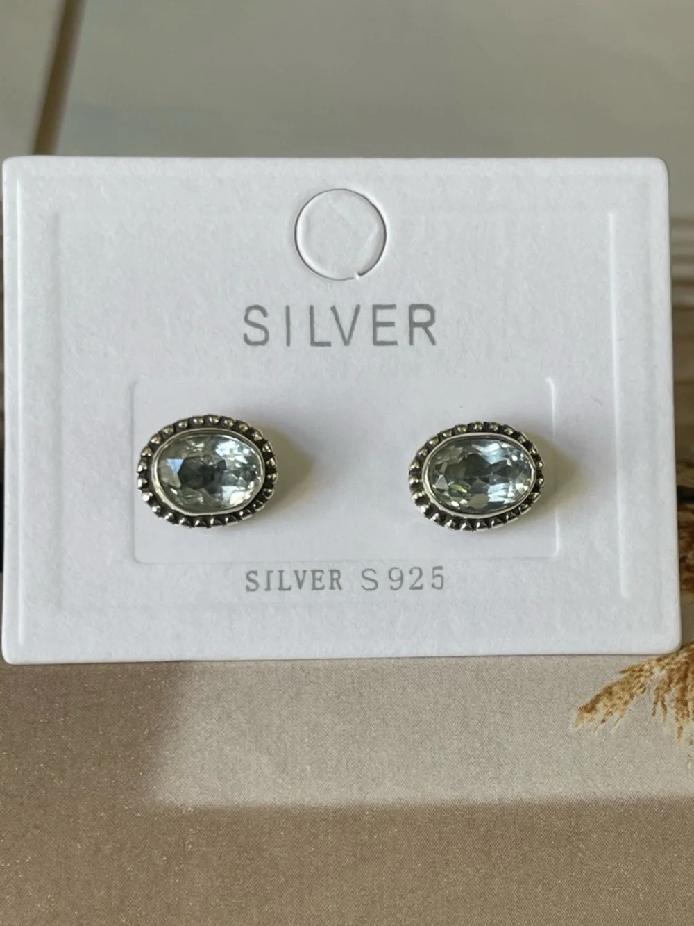 Blue Topaz stud Earrings 925 Sterling Silver,     V I B E S